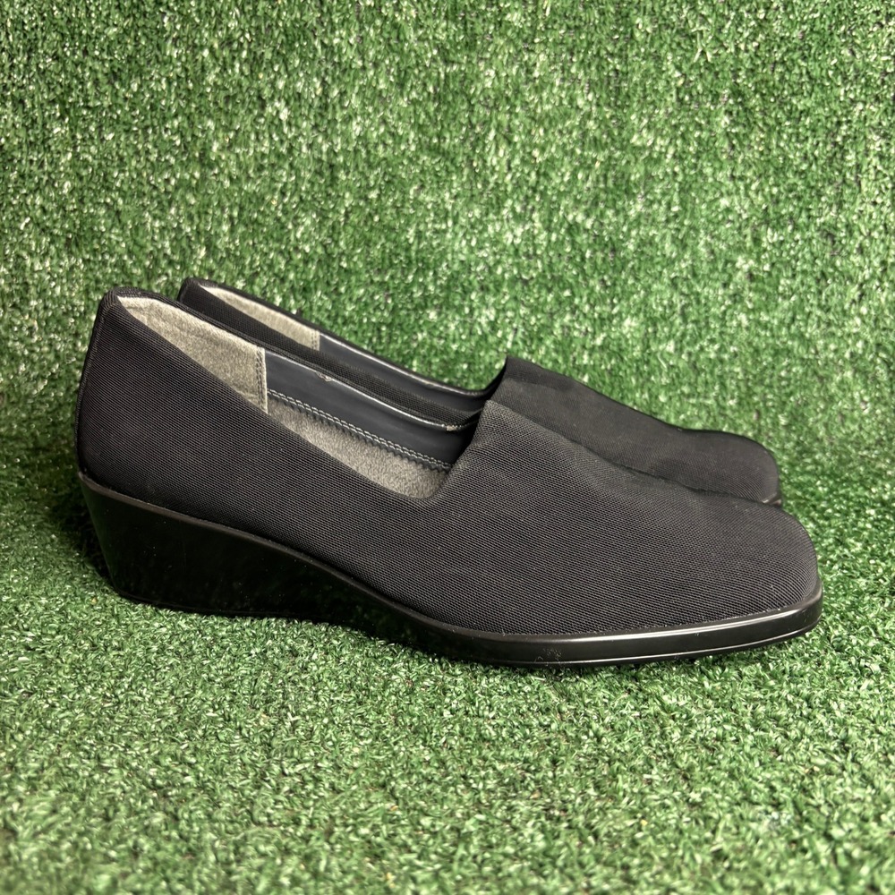 Aerosoles Temptation Fabric Wedge Square Toe‎ Office Pump Heel Black Womens 9 M